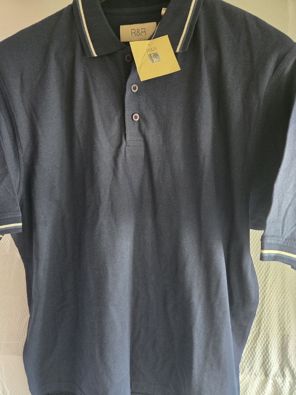 R&R Classic Navy Polo with Contrast Collar Trim